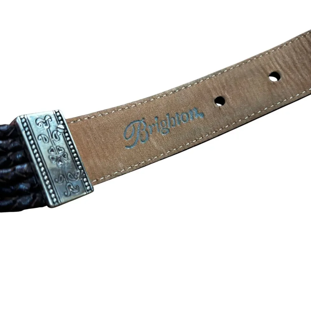 Vintage Brighton ladies dark brown braided leather belt M/L 32 silver hardware
